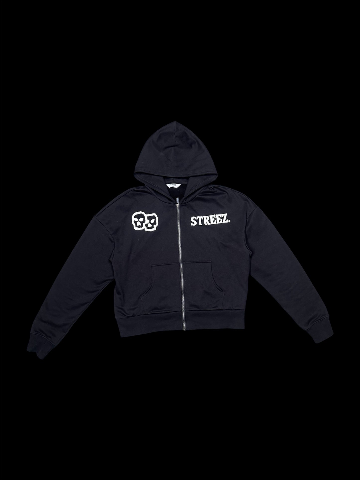 BLACK SKULL ZIP CROP HOODIE