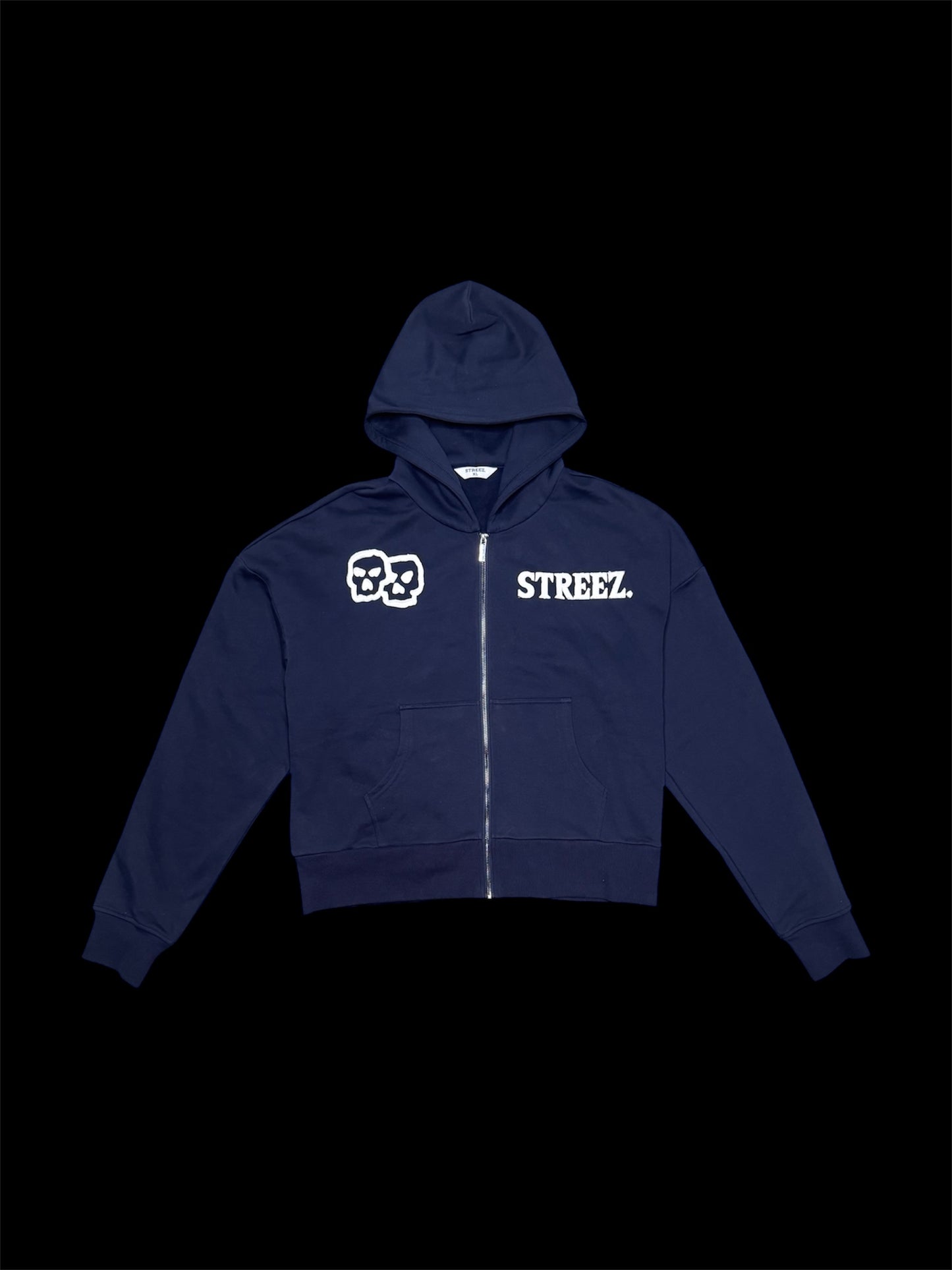 BLUE SKULL ZIP CROP HOODIE